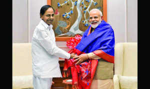 New Delhi: Telangana Chief Minister K Chandrasekhar Rao calls on Prime Minister Narendra Modi in New Delhi on Oct 4, 2019. (Photo: IANS)