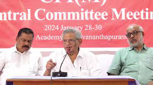 May be an image of 3 people, dais and text that says "ntral Committee Meeti 2024 January 28-30 Academy vananthapuram"